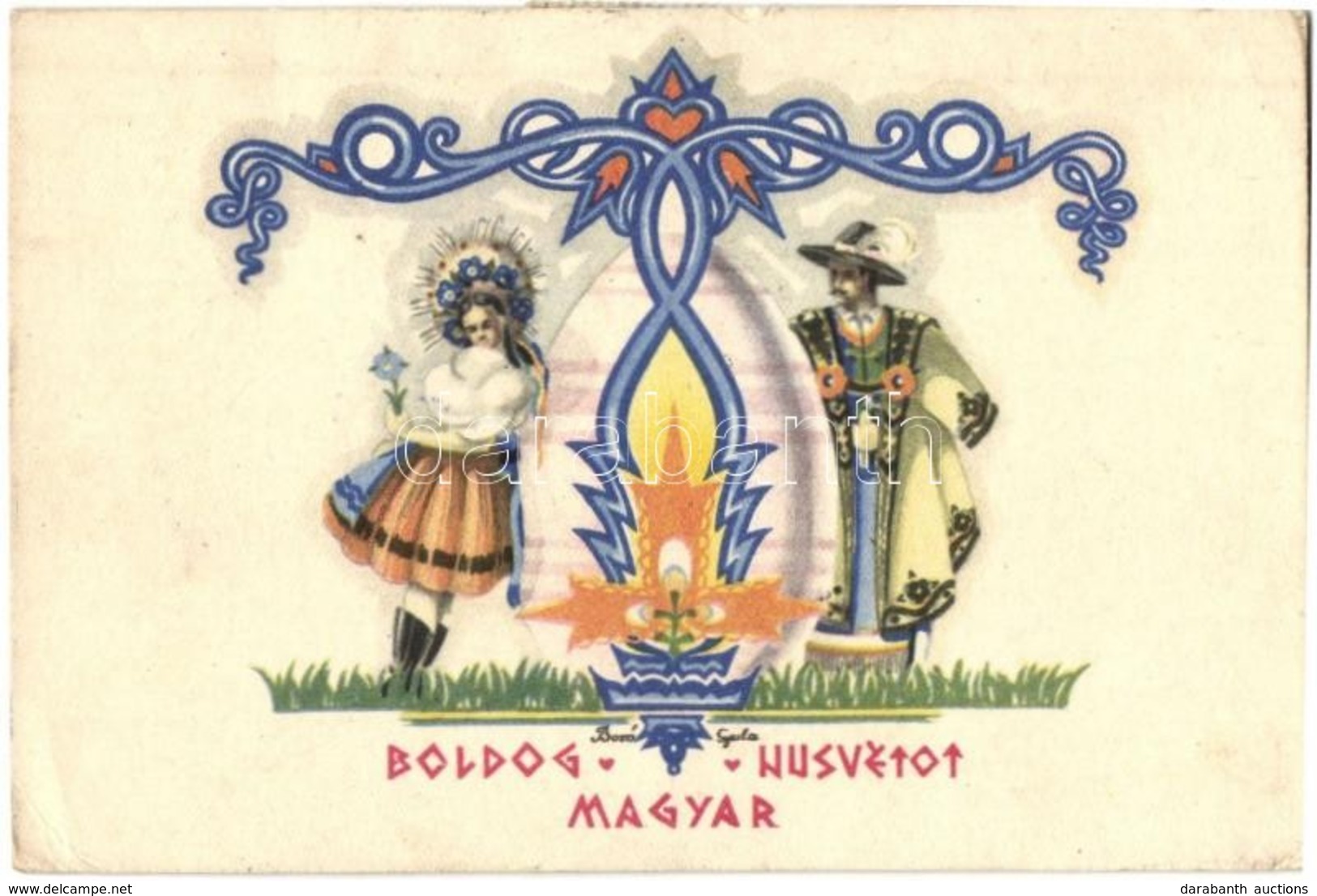 T3 Boldog Magyar Húsvétot / Hungarian Easter Greeting Card, Folklore S: Bozó Gyula (kis Szakadás / Small Tear) - Non Classificati