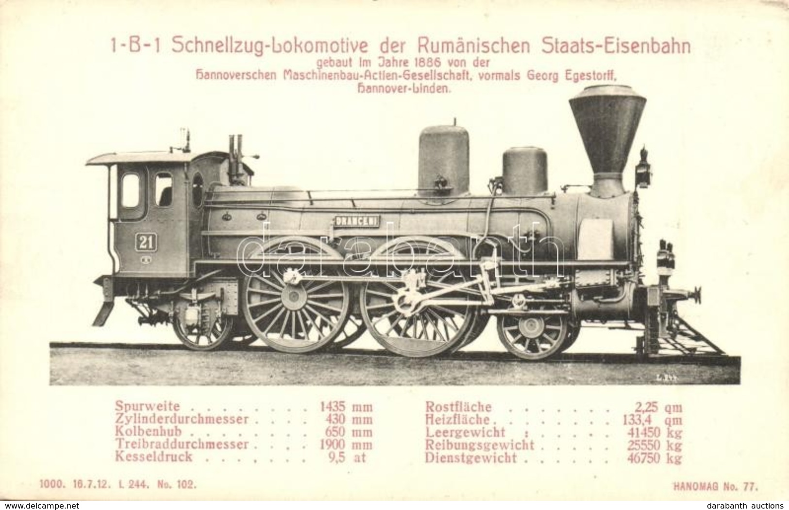 * T2/T3 1-B-1 Schnellzug-Lokomotive Der Rumänischen Staats-Eisenbahn Gebaut Im Jahre 1886 Von Der Hannoverschen Maschine - Non Classificati