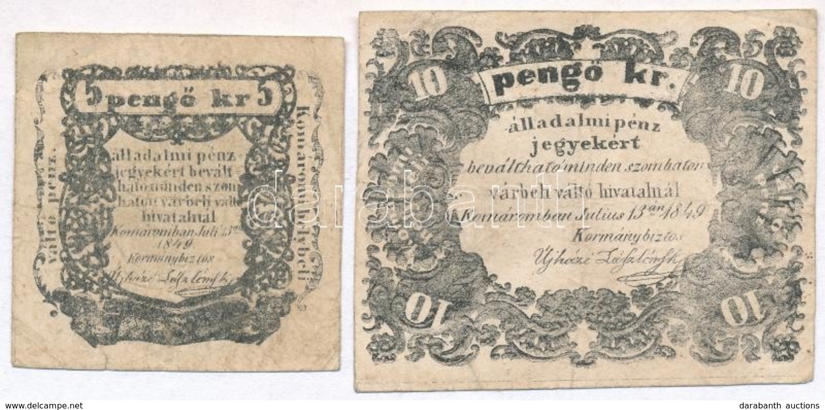 Komárom 1849. 5kr 2mm-es Betűk + 10kr 2mm-es Betűk T:III,III-  
Hungary / Komárom 1849. 5 Kreuzer 2mm Wide Letters+ 10 K - Unclassified