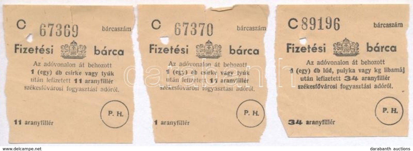 ~1920-1930. 3db Fizetési Bárca, Közte 2db Sorszámkövető T:III Lyukasztott - Ohne Zuordnung