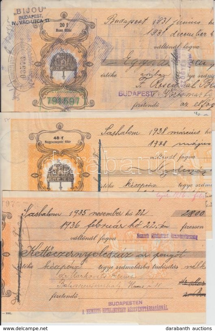 1931-1940. 9db Különféle Kitöltött és Kitöltetlen Váltó Illetékbélyegekkel T:III-IV - Unclassified