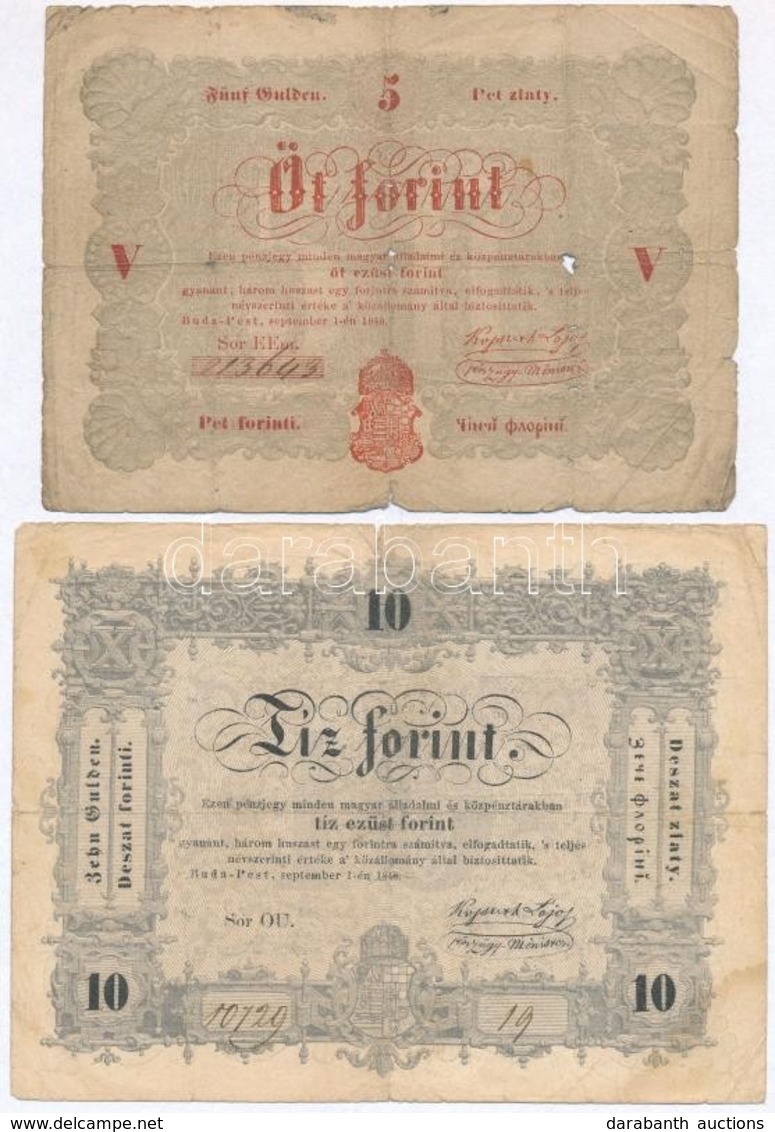 1848. 5Ft Vörösesbarna + 10Ft 'Kossuth Bankó' T:III-,IV Ly. - Non Classificati