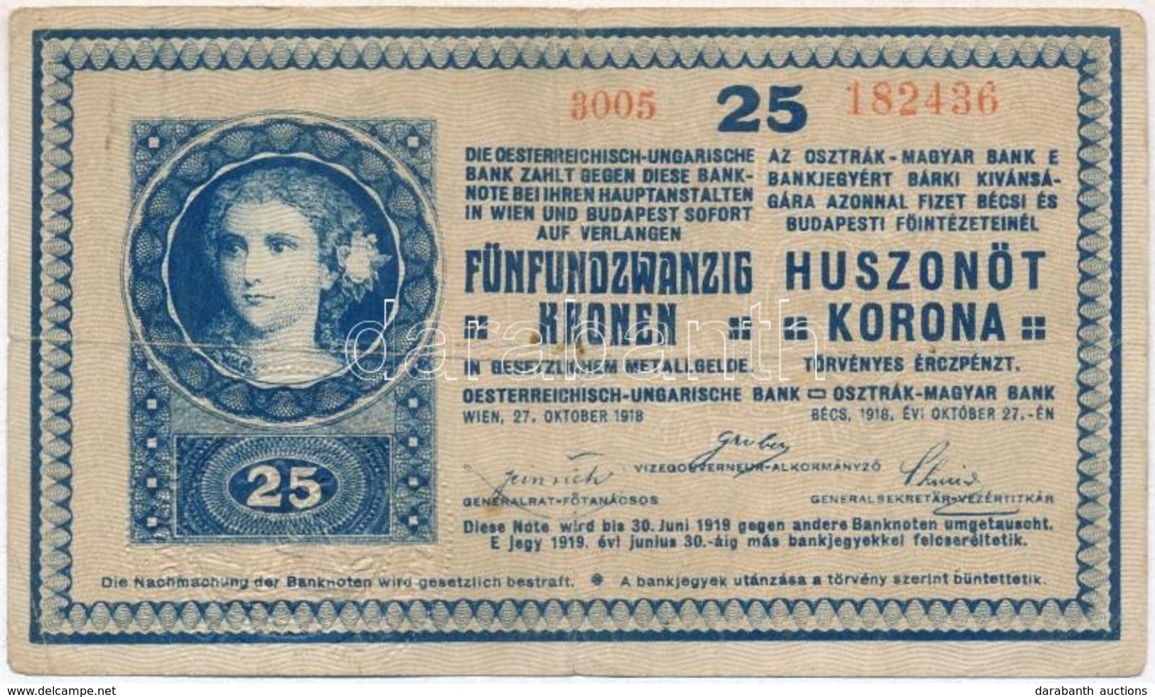 1918. 25K '3005' 3mm, Hullámos Hátlappal, Hátoldalán Hamis Szárazpecsét (fake Embossed Stamp) T:III,III- - Unclassified