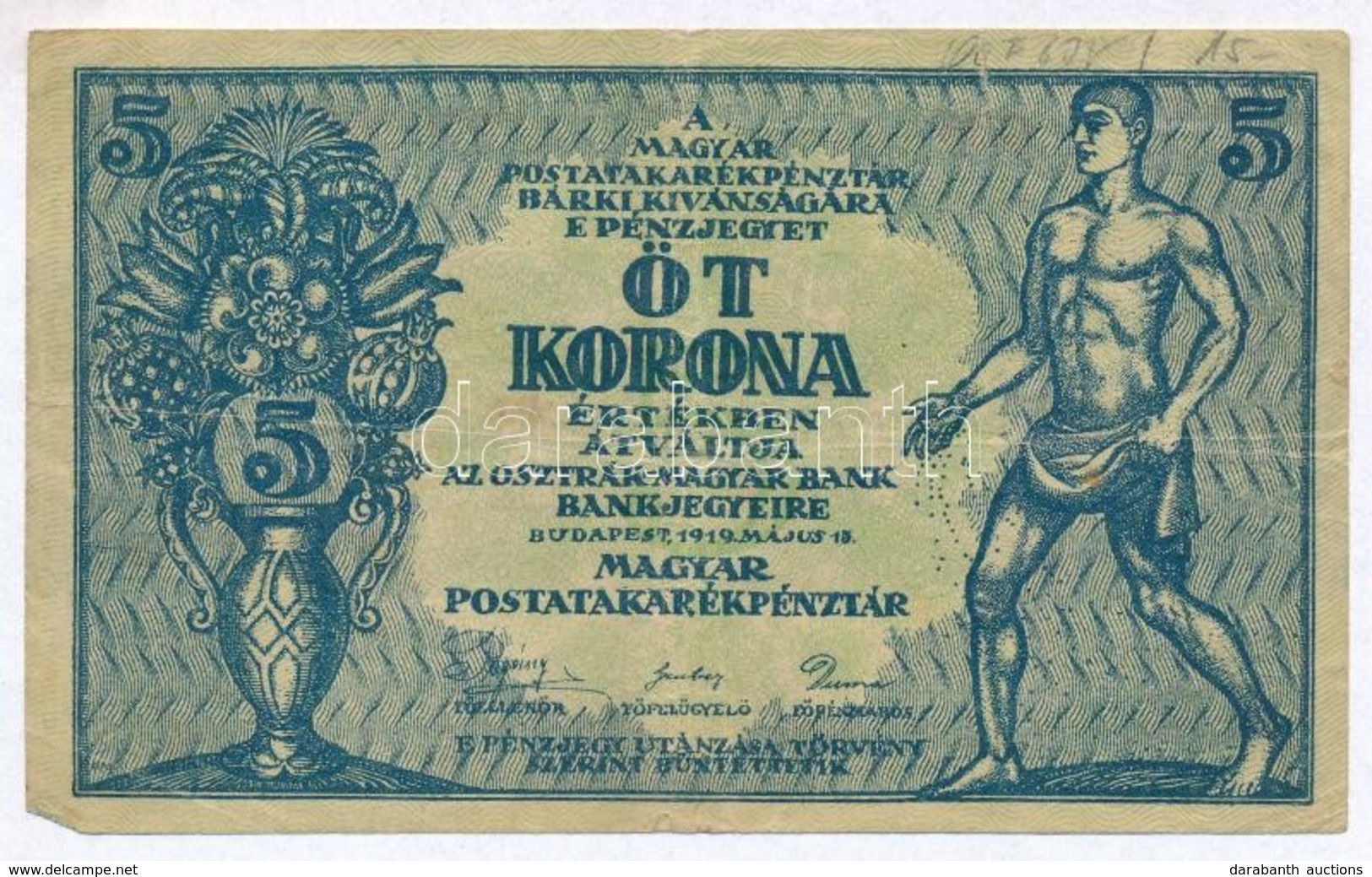 1919. 5K 'OSZTRÁK-MAGYAR BANK BANKJEGYEIRE' T:III- Szakadás - Unclassified