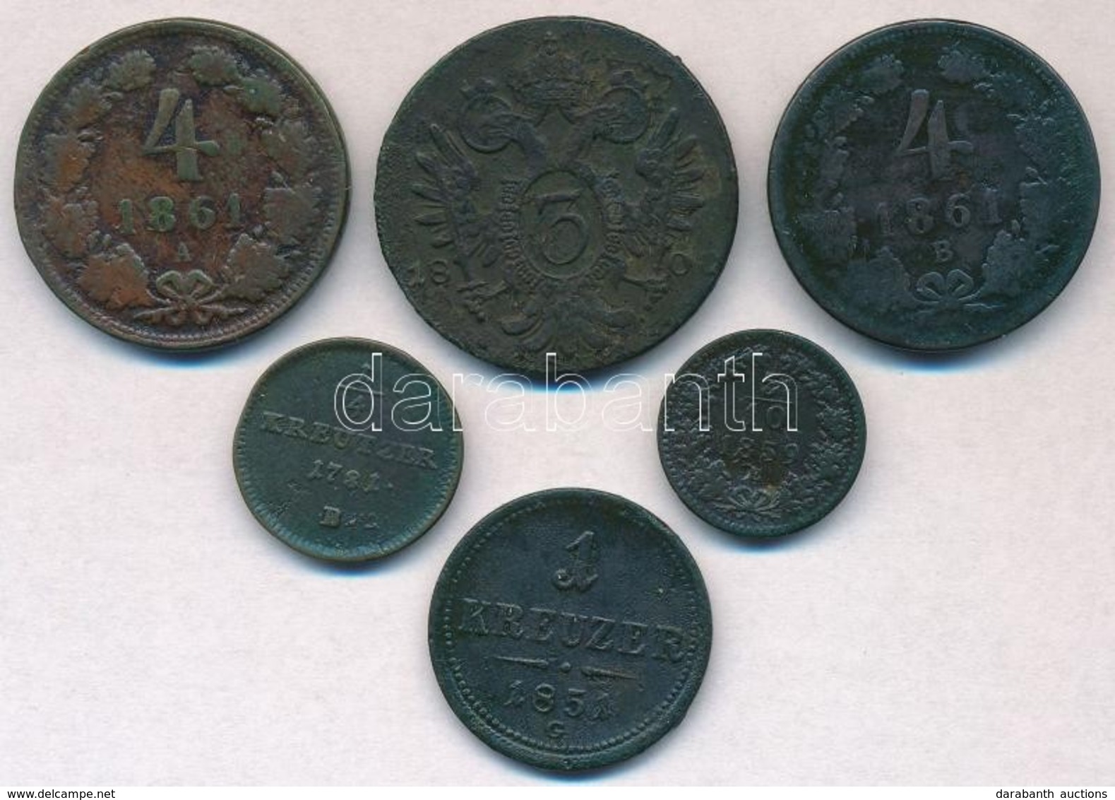 6db-os Vegyes Rézkrajcár Tétel, Egy Kivételével Magyar Verdejelűek, Közte 1781B 1/4kr 'II. József', 1800G 3kr Cu 'I. Fer - Unclassified