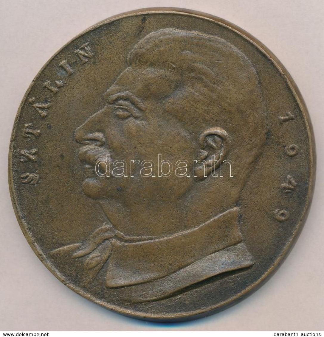 Borsos Miklós (1906-1990) 1949. 'Sztálin' Br Plakett, Hátoldalán 'Verseny Sztálinért 1949. XII. 21.' (85mm) T:2,2- - Unclassified