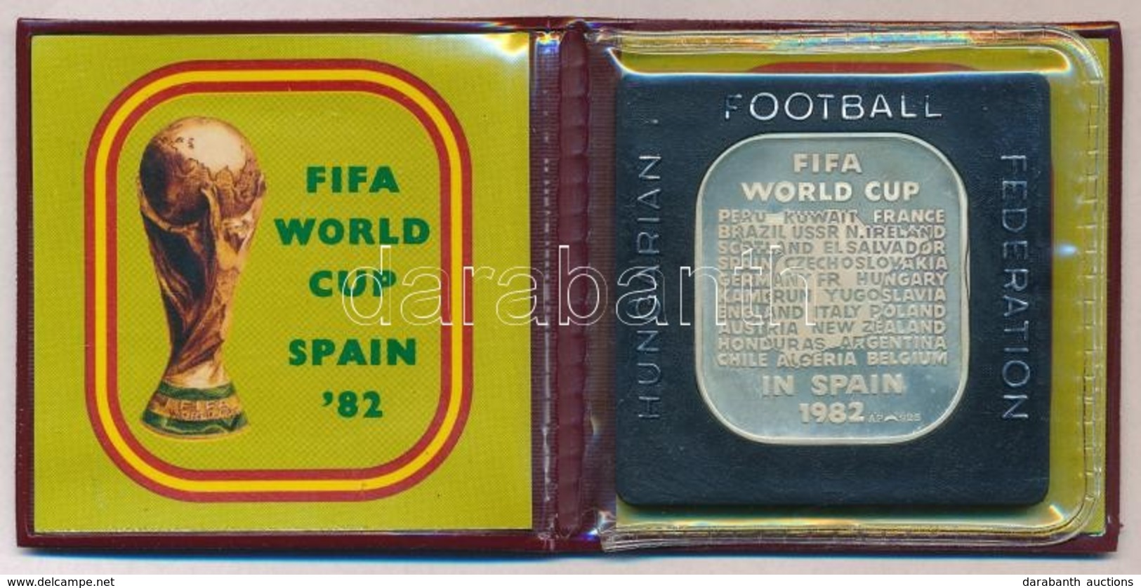 1982. 'FIFA-Football VB Spanyolország' Ag Emlékérem, Eredeti Tokban (35g/0.925/36x41mm) T:1(PP) Ujjlenyomat - Unclassified
