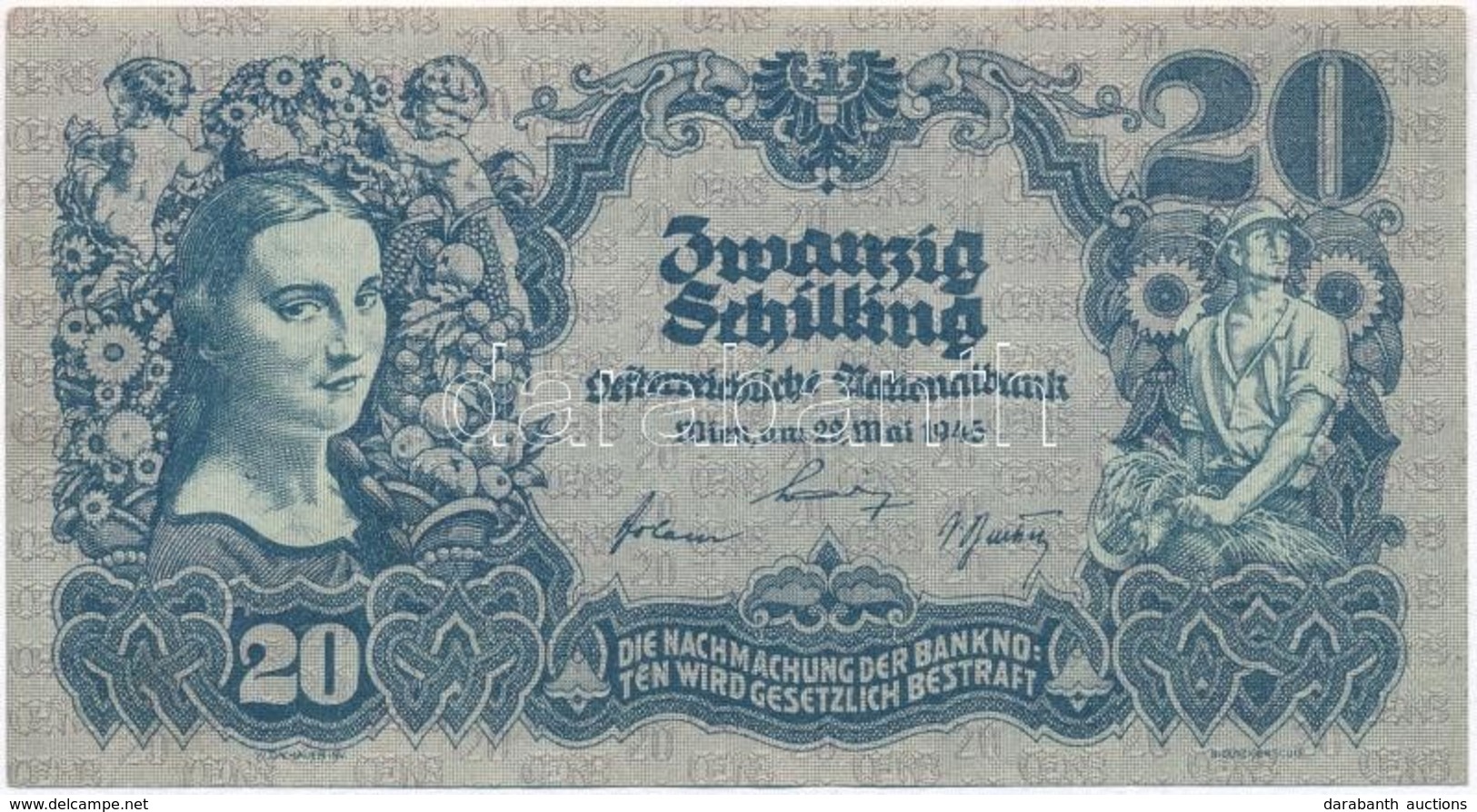 Ausztria 1945. 20Sch T:III Szép Papír 
Ausztria 1945. 20 Schilling C:F Fine Paper
Krause 116 - Unclassified