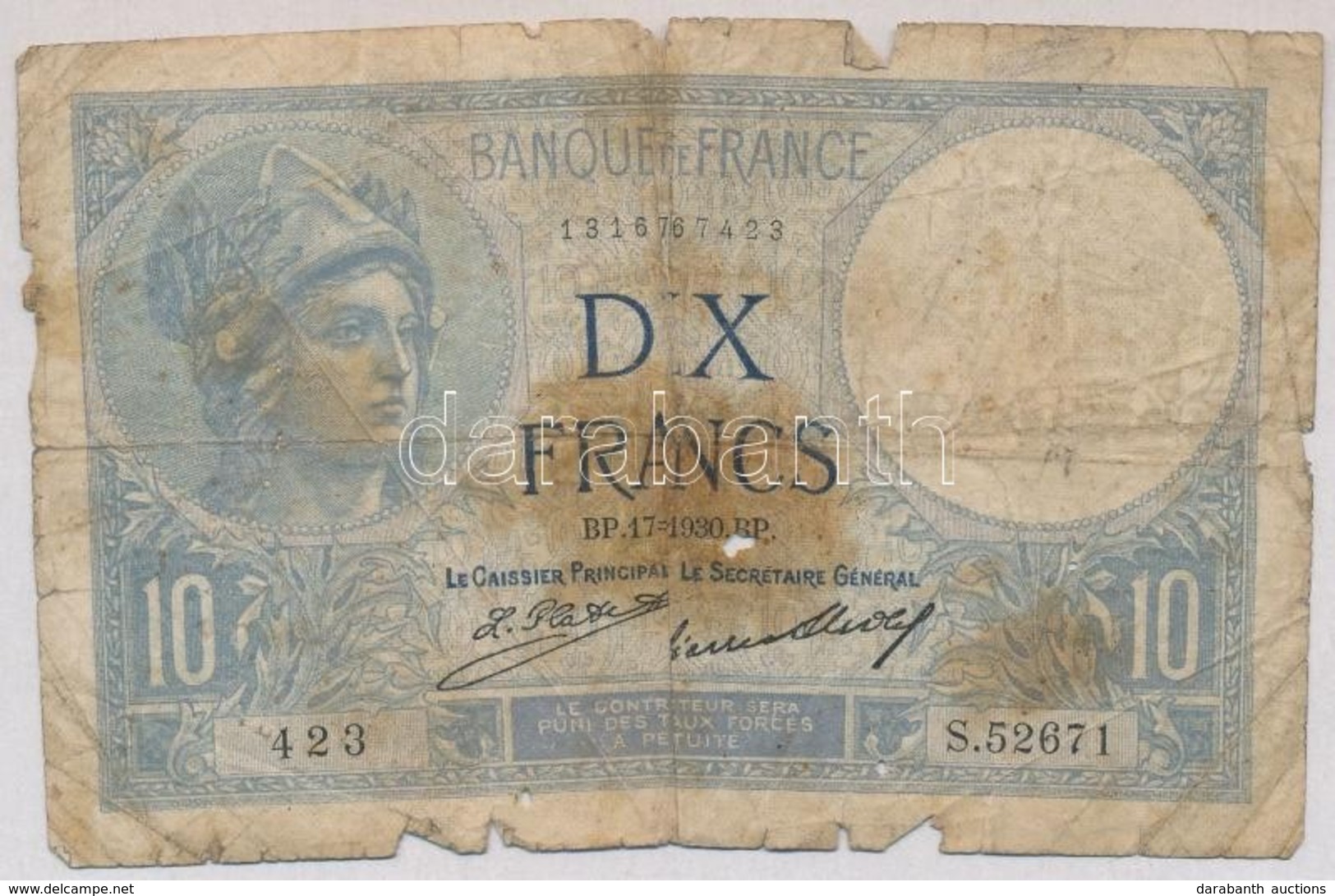 Franciaország 1930. 10Fr T:IV
France 1930. 10 Francs C:G - Non Classificati