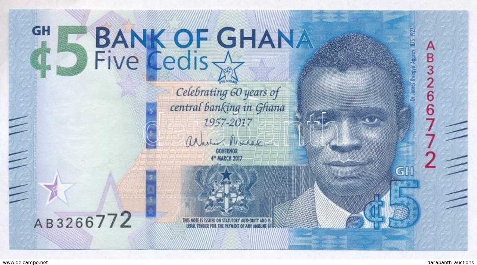 Ghána 2017. 5C 'A Ghánia Központi Bank 60. évfordulója' Emlékbankjegy T:I-
Ghana 2017. 5 Cedis 'Celebrating 60 Years Of  - Unclassified