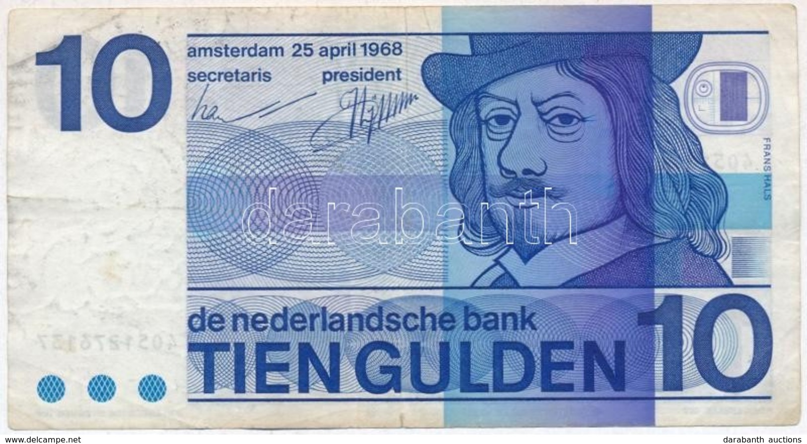 Hollandia 1968. 10G T:III Kis Szakadás
Netherlands 1968. 10 Gulden C:F Small Tear - Non Classificati