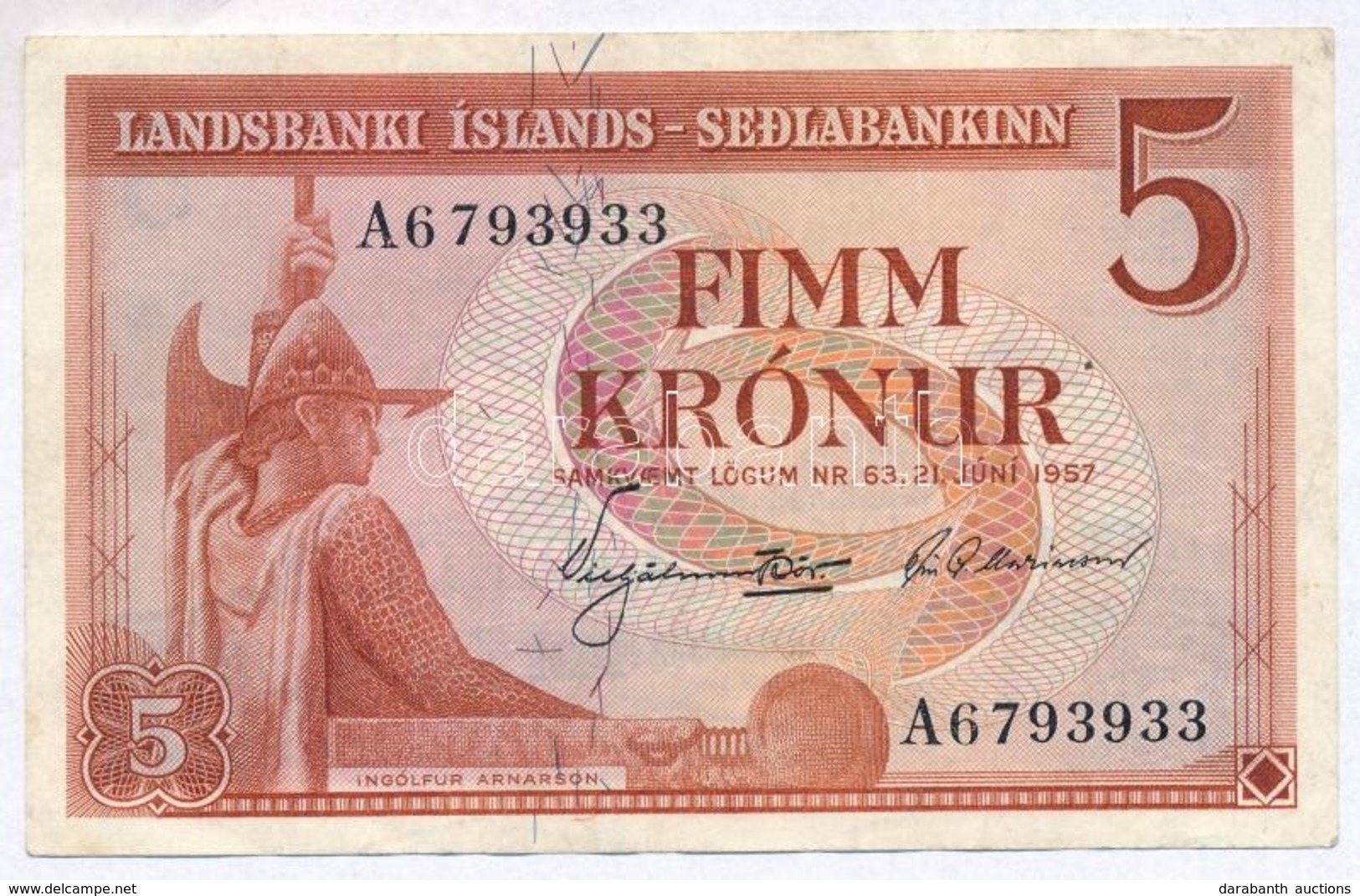 Izland 1957. 5K T:III
Iceland 1957. 5 Krónur C:F
Krause 37 - Non Classés