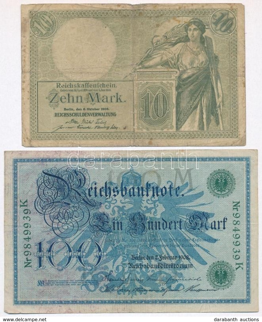 Német Birodalom 1906. 10M + 1908. 100M T:III-,III
German Empire 1906. 10 Mark + 1908. 100 Mark C:VG,F - Unclassified