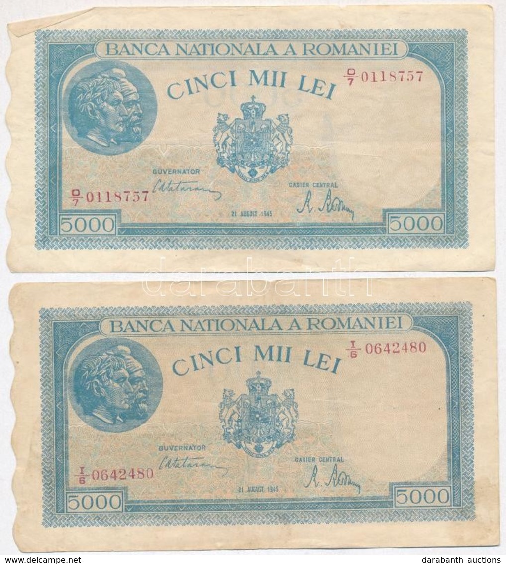 Románia 1945. 5000L (2x) T:III
Romania 1945. 5000 Lei (2x) C:F - Unclassified