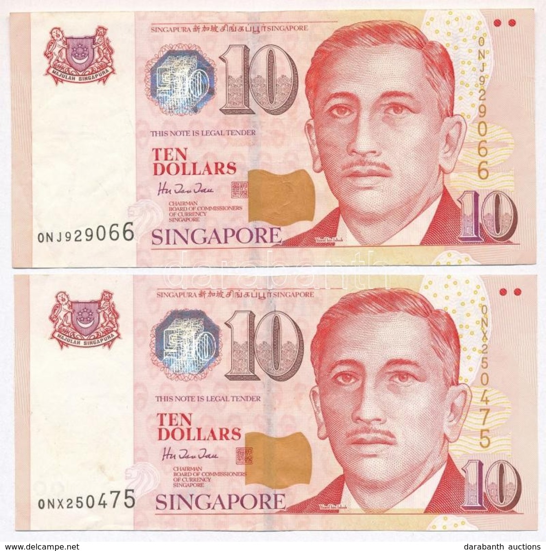 Szingapúr 1999. 10$ Szign.: Hu Tsu Tau (2x) T:III 
Singapore 1999. 10 Dollars Sign.: Hu Tsu Tau (2x) C:F
Krause 40 - Unclassified