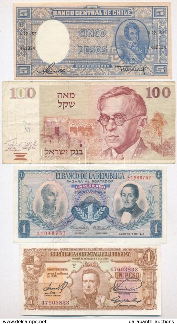 4db-os Vegyes Külföldi Bankjegy Tétel, Közte Chile, Izrael, Kolumbia és Uruguay T:II,III,III- Közte Szép Papír
4pcs Of D - Unclassified
