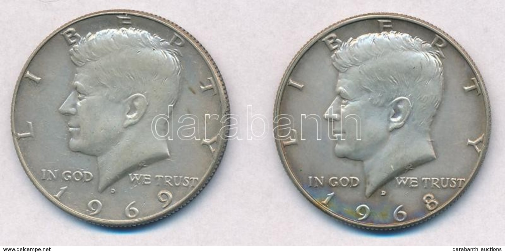 Amerikai Egyesült Államok 1968D-1969D 1/2$ Ag 'Kennedy' (2xklf) T:1-,2
USA 1968D-1969D 1/2 Dollar Ag 'Kennedy' (2xdiff)  - Non Classificati