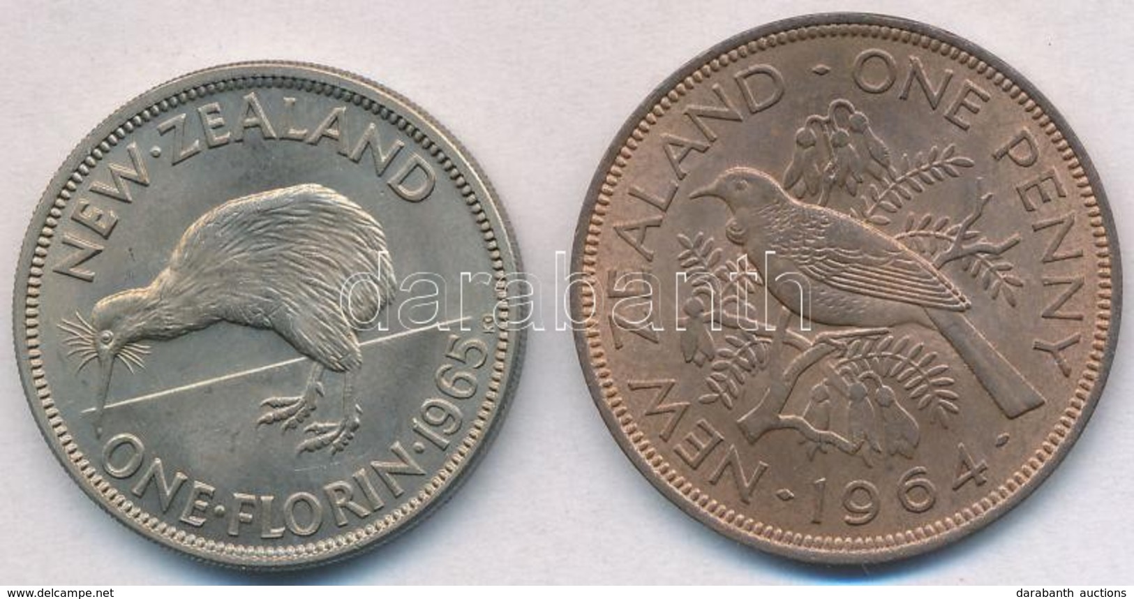 Új-Zéland 1964. 1p Br 'Tui' + 1965. 1F Cu-Ni 'Kiwi' T:2,2-
New Zealand 1964. 1 Penny Br 'Tui Bird' + 1965. 1 Florin Cu-N - Unclassified
