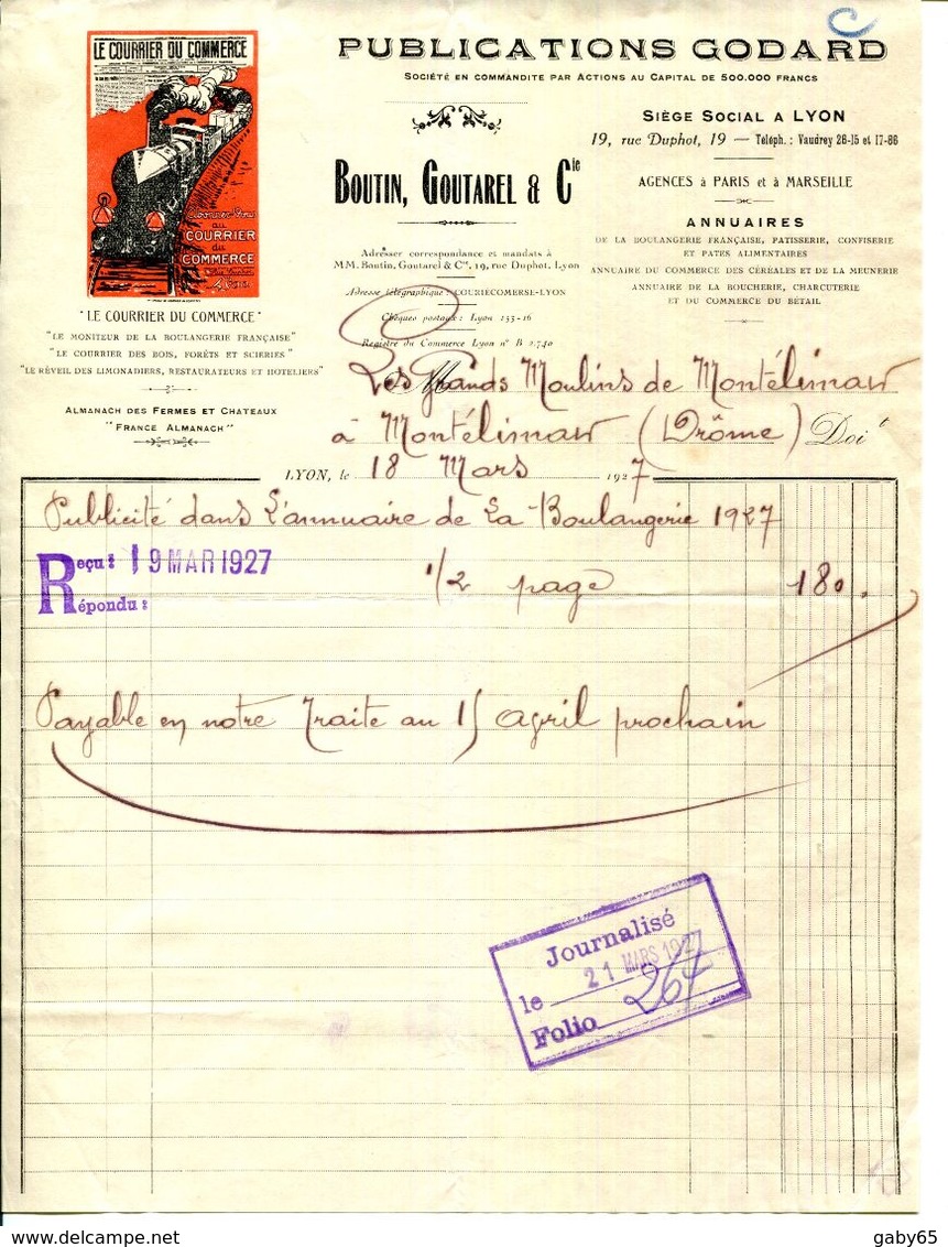 LYON." LE COURRIER DU COMMERCE " PUBLICATIONS GODARD. - Imprimerie & Papeterie