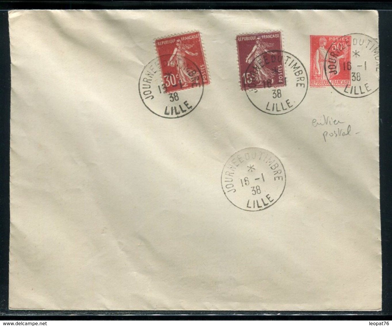 Oblitération " Journée Du Timbre Lille " Sur Entier Postal Type Paix En 1938 - Ref F184 - Standard Covers & Stamped On Demand (before 1995)