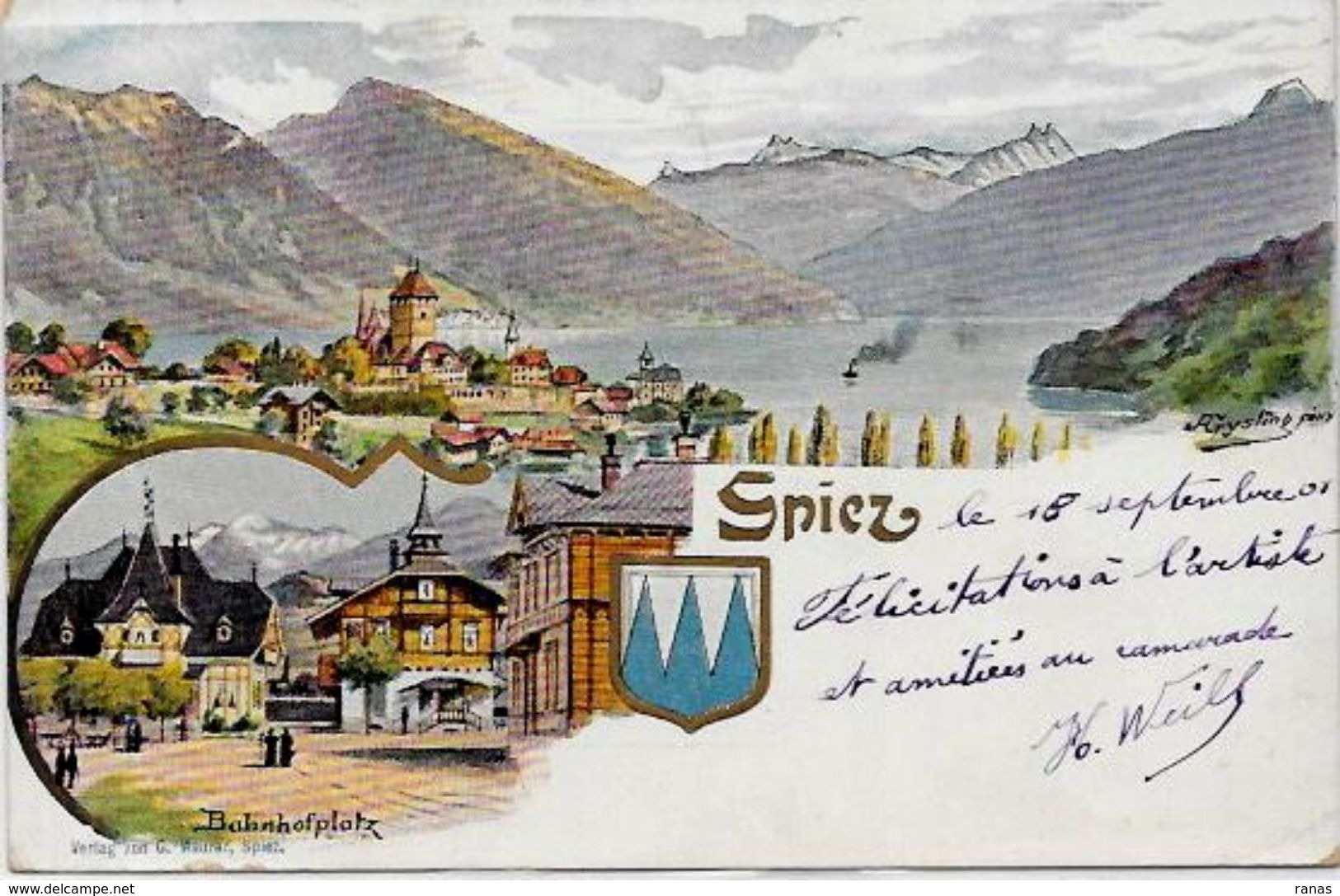 CPA Suisse Helvétia Svizzera Allemagne Germany SPIEZ Gruss Circulé En 1901 - Spiez