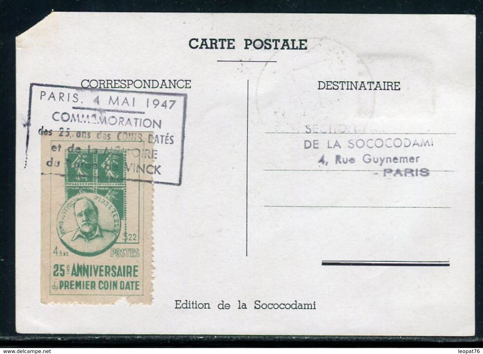 Vignette Sur Carte Et Oblitération De L 'Exposition Philatélique De Coins Datés De Paris En 1947, En L 'état - Ref F206 - Briefmarkenmessen