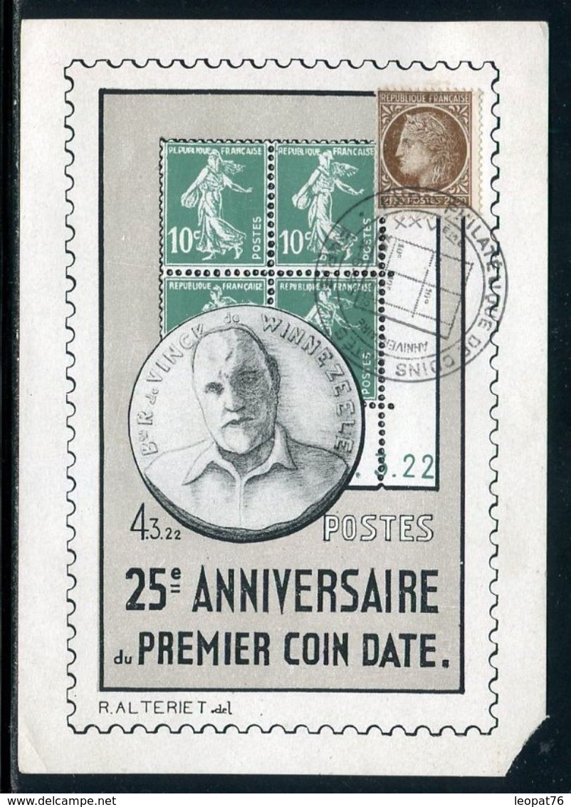 Vignette Sur Carte Et Oblitération De L 'Exposition Philatélique De Coins Datés De Paris En 1947, En L 'état - Ref F206 - Briefmarkenmessen