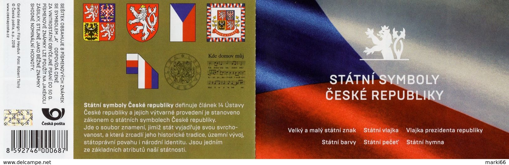 Czech Republic - 2018 - National Symbols - Mint Self-adhesive Stamp Booklet With Hologram - Unused Stamps