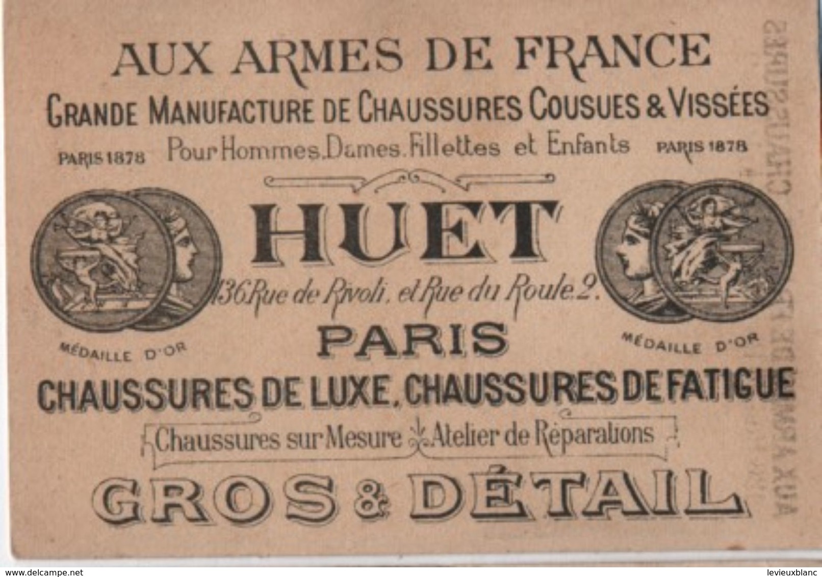 Chromo/Aux Armes De France/Aux Halles/Grande Manufacture Chaussures Cousues & Vissées/Huet/Paris/Vers 1880   IMA393 - Altri & Non Classificati