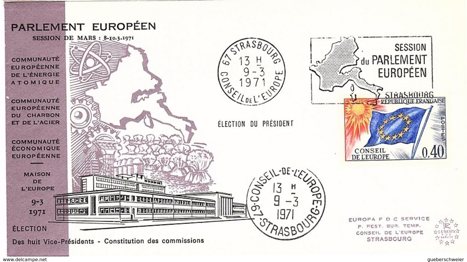 DR-L190 - CONSEIL DE L'EUROPE 4 FDC Sessions Du Parlement Européen 1971 - Lettres & Documents