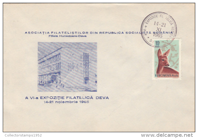 69499- DEVA PHILATELIC EXHIBITION, SPECIAL COVER, DEER STAMP, 1965, ROMANIA - Cartas & Documentos