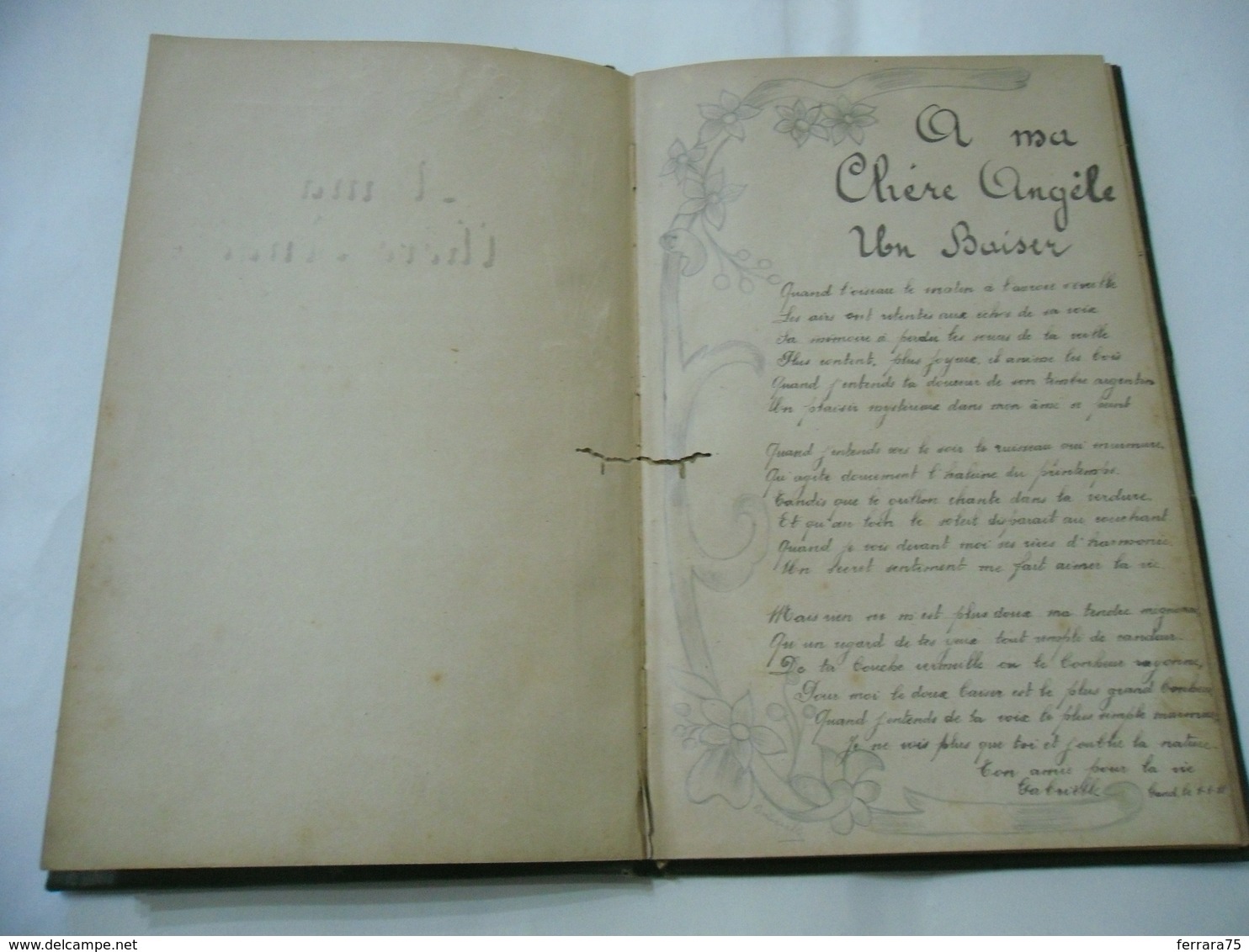 DIARIO DI POESIE D'AMORE AMOUR IN LINGUA FRANCESE FRENCH CON DISEGNI 1911. - Altri & Non Classificati