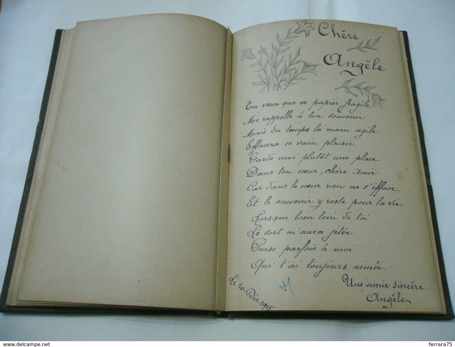 DIARIO DI POESIE D'AMORE AMOUR IN LINGUA FRANCESE FRENCH CON DISEGNI 1911.