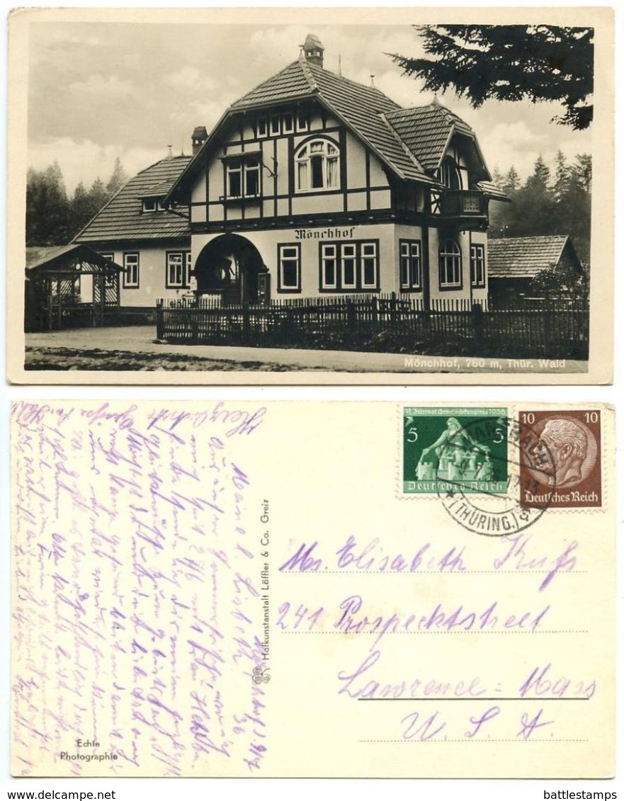 Germany 1936 RPPC Mönchhof (Inn In Elgersburg), Manebach To Lawrence MA - Elgersburg