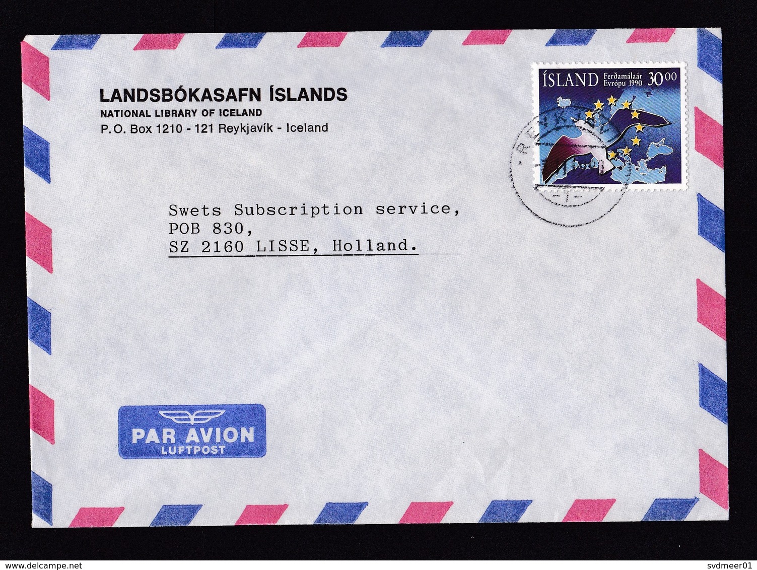 Iceland: Airmail Cover To Netherlands, 1990, 1 Stamp, European Union, EU, Map, Logo, Bird (traces Of Use) - Brieven En Documenten