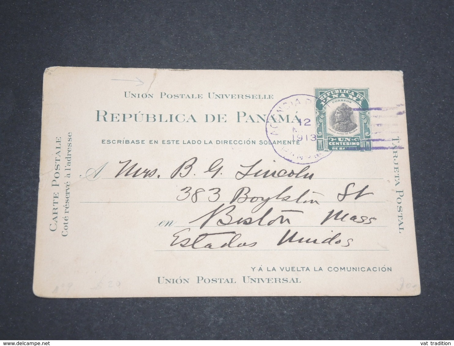 PANAMA - Entier Postal Pour Les Etats Unis En 1913 -  L 13614 - Panama