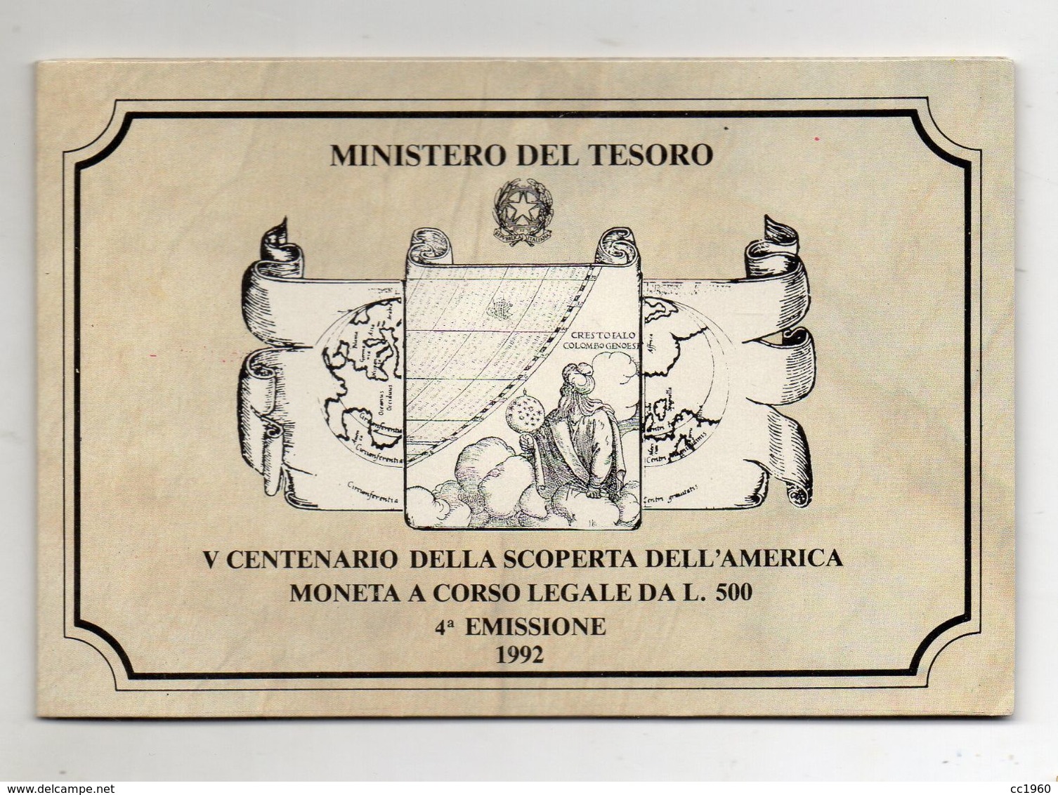 Italia - 1992 - 500 Lire V° Centenario Della Scoperta Dell'America - IV^ Emissione - Argento 835 - In Folder - (FDC8418) - 500 Lire