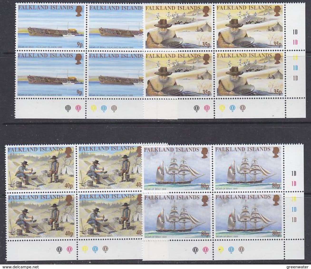 Falkland Islands 1999 Californian Gold Rush 4v  Bl Of 4  (corners) ** Mnh (37716B) - Falklandeilanden