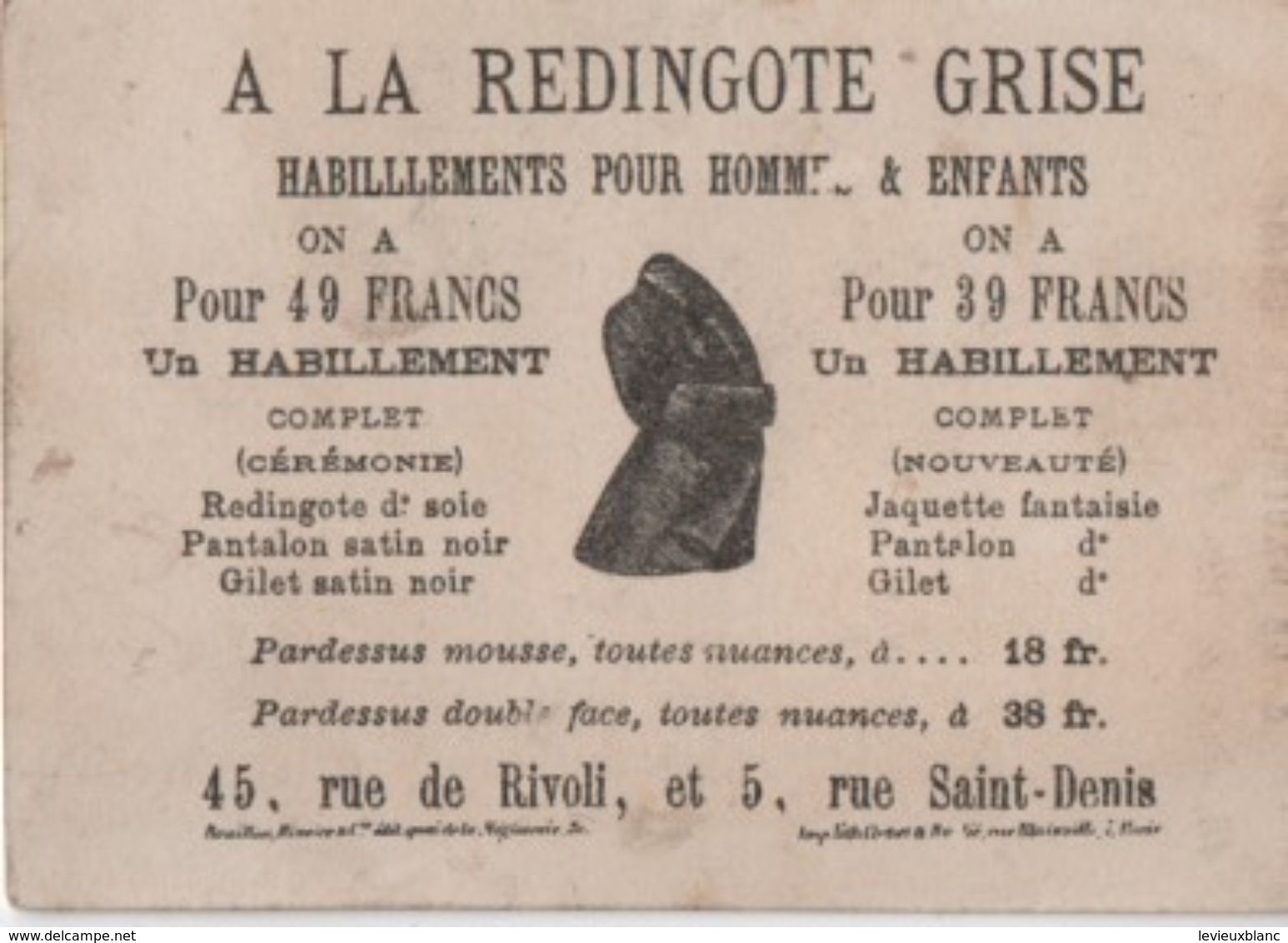 Chromo Habillements / Bergamasque /A La Redingote Grise/Rue De Rivoli/Paris/Bouillon-Rivoyre  / Vers 1880  IMA397 - Altri & Non Classificati