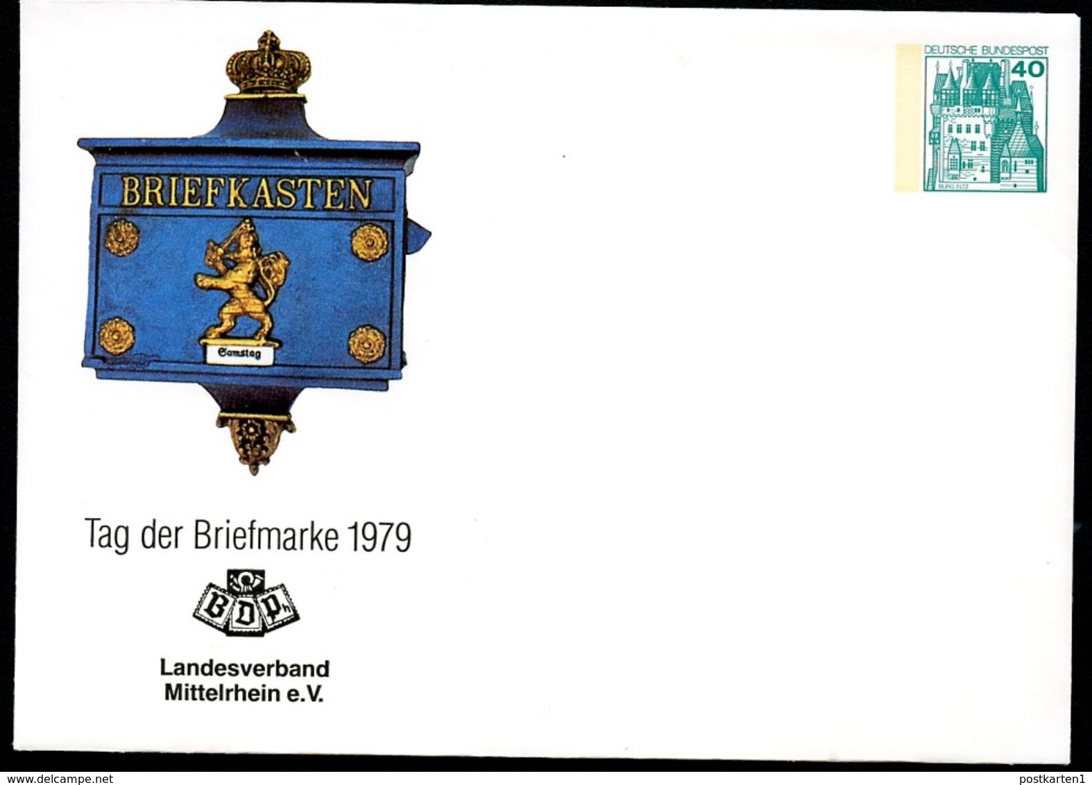 Bund PU110 C1/007a Privat-Umschlag BRIEFKASTEN HESSEN 1865 LV Mittelrhein 1979 - Enveloppes Privées - Neuves