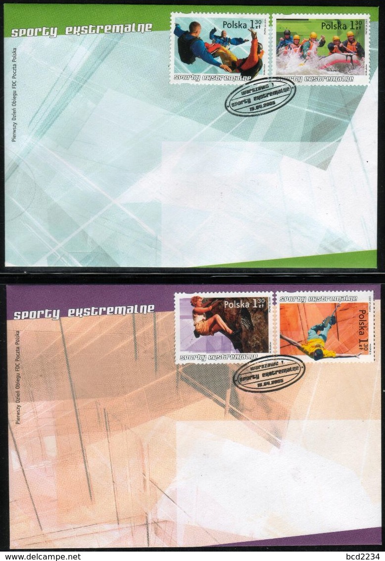 POLAND FDC 2005 EXTREME SPORTS SKY DIVING BUNGEE JUMPING ROCK CLIMBING WHITE WATER RAFTING SPORT RISK TAKING - Plongée