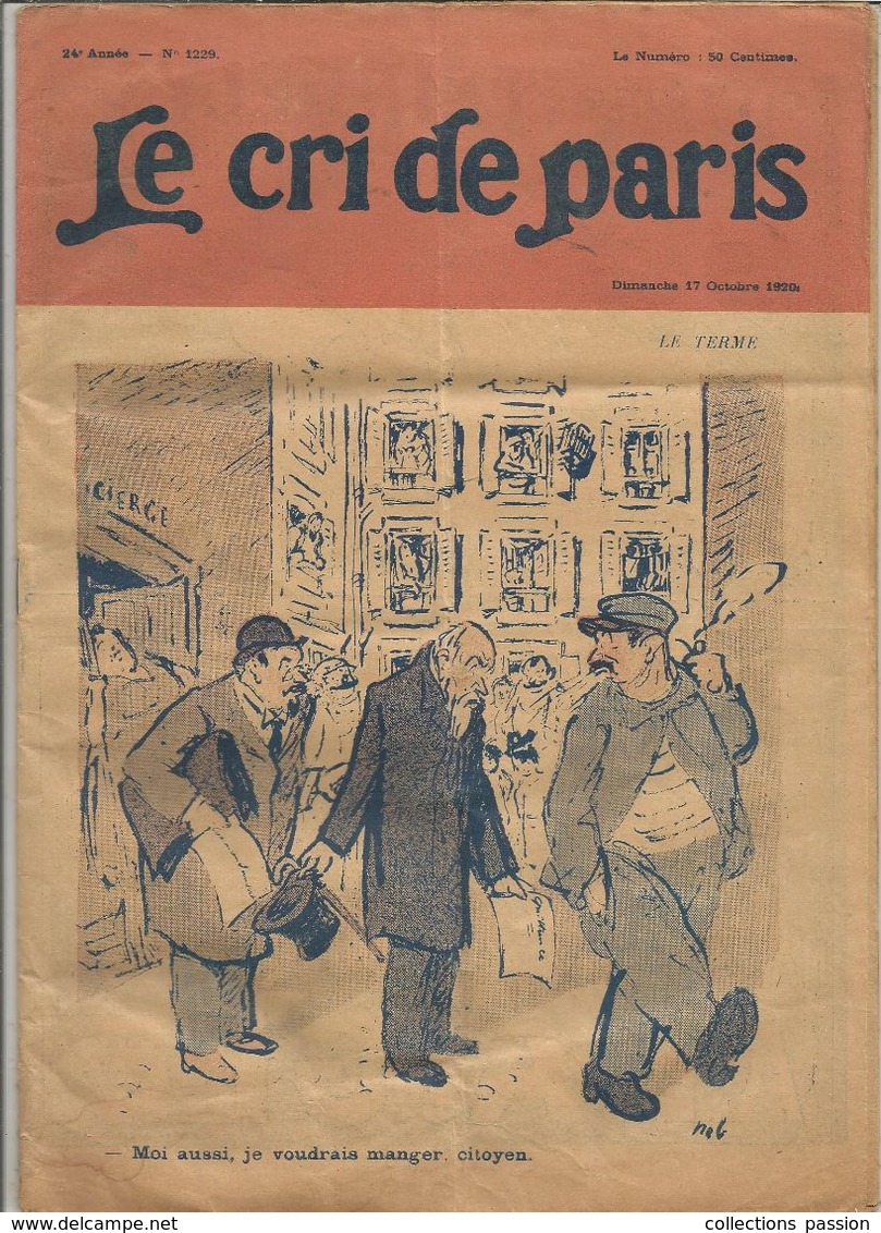 Revue , LE CRI DE PARIS , N) 1229, 17 Octobre 1920 , 17 Pages , Nombreuses Publicités , 6 Scans , Frais Fr 1.95 E - 1900 - 1949