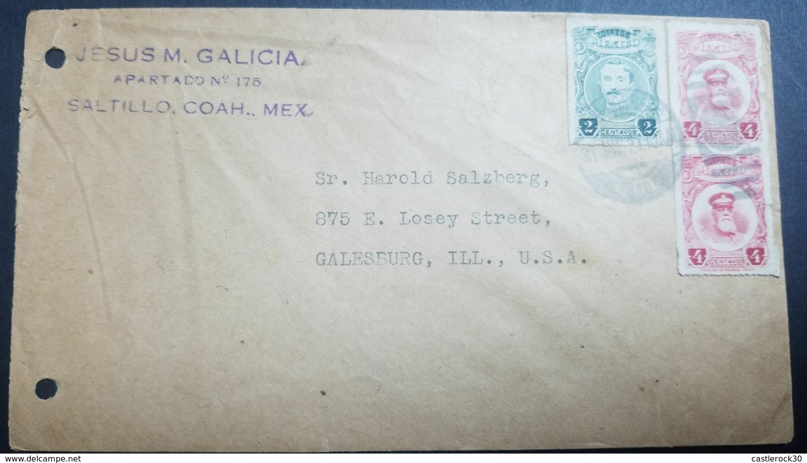 O) 1921 MEXICO, ILDELFONSO VAZQUEZ-SCOTT A69 2 CENTAVOS GRAY GREEN, JESUS CARRANZA SCOTT A71 4 CENTAVOS CARMIN, FROM SAL - Mexique