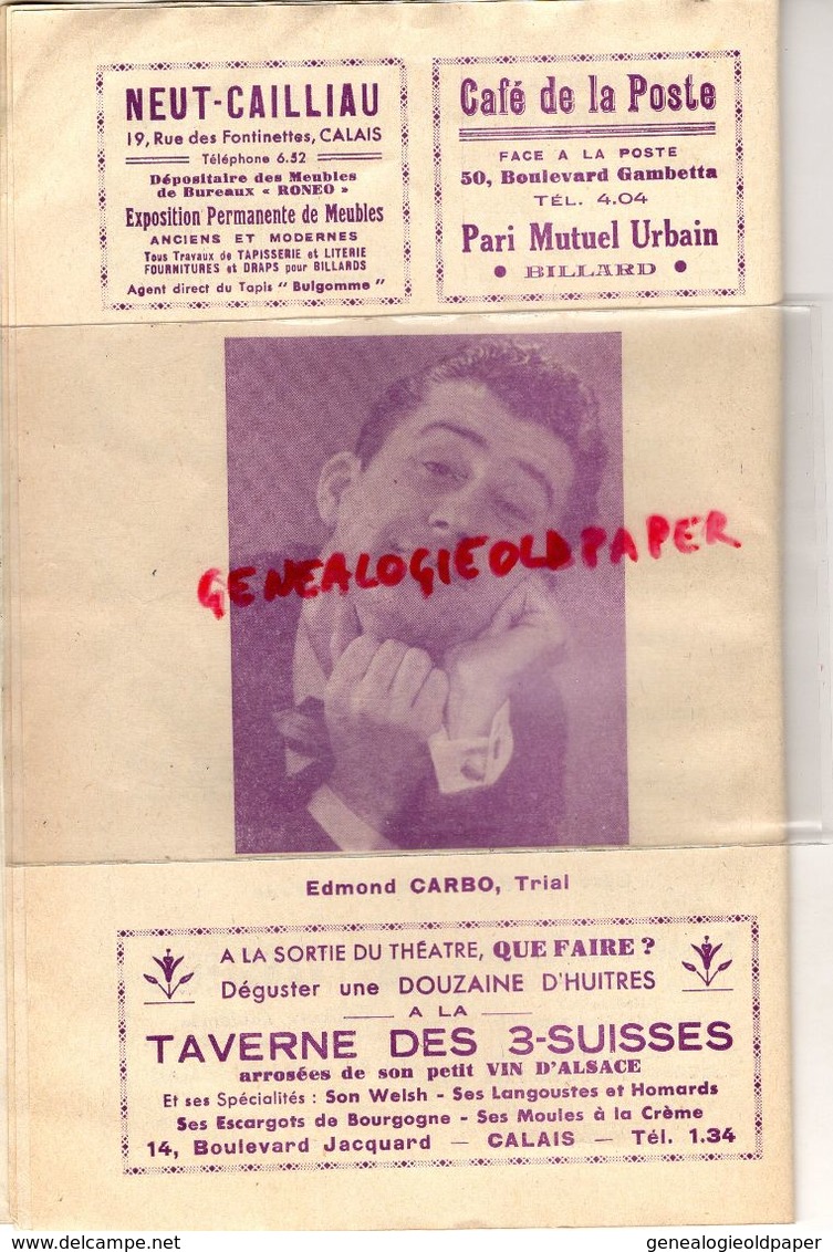 62- CALAIS-PROGRAMME THEATRE MUNICIPAL-55-56-GEORGES GUESNON-FERNANDE SAPHYR-LYSE DEPRE-EDMOND CARBO-VEUVE JOYEUSE-LEHAR