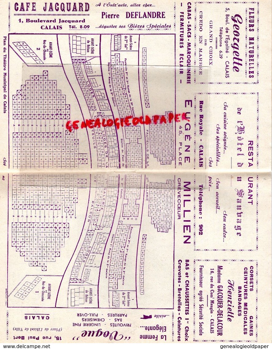 62- CALAIS-PROGRAMME THEATRE MUNICIPAL-55-56-GEORGES GUESNON-FERNANDE SAPHYR-LYSE DEPRE-EDMOND CARBO-VEUVE JOYEUSE-LEHAR