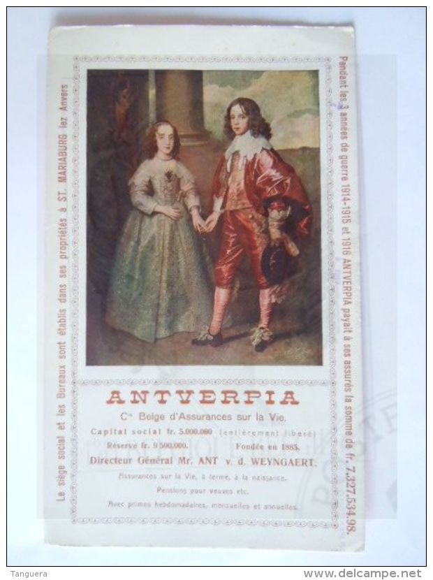 Vloeipapier Buvard 1918 Antverpia Verzekeringen  St. Mariaburg Schilderij Van Dyck Willem II 12 X 20 Cm  Gebruikt - Bank En Verzekering