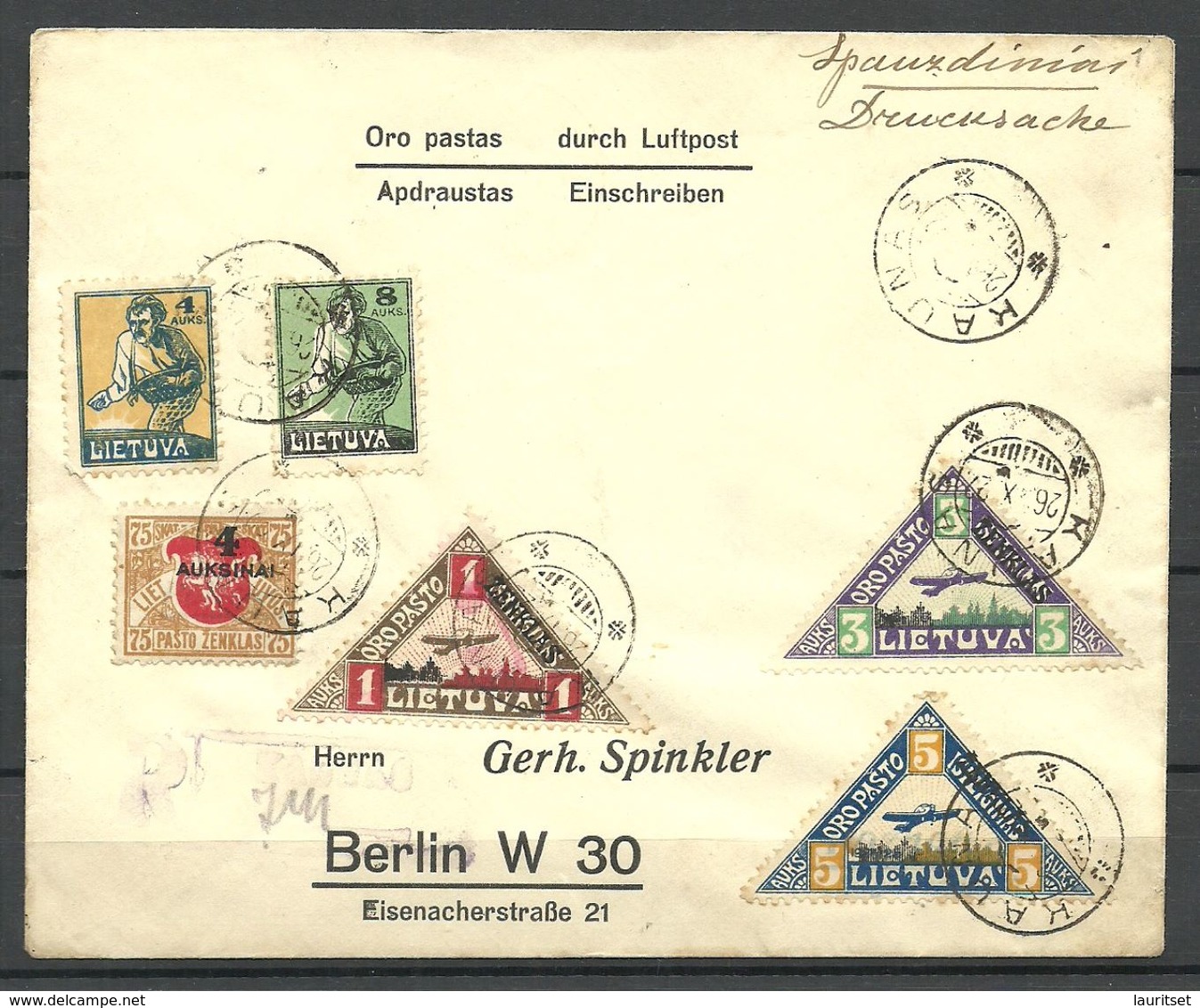 LITAUEN Lithuania 1922 Flugpost Brief Nach Deutschland Air Mail Cover To Berlin Signed - Litauen