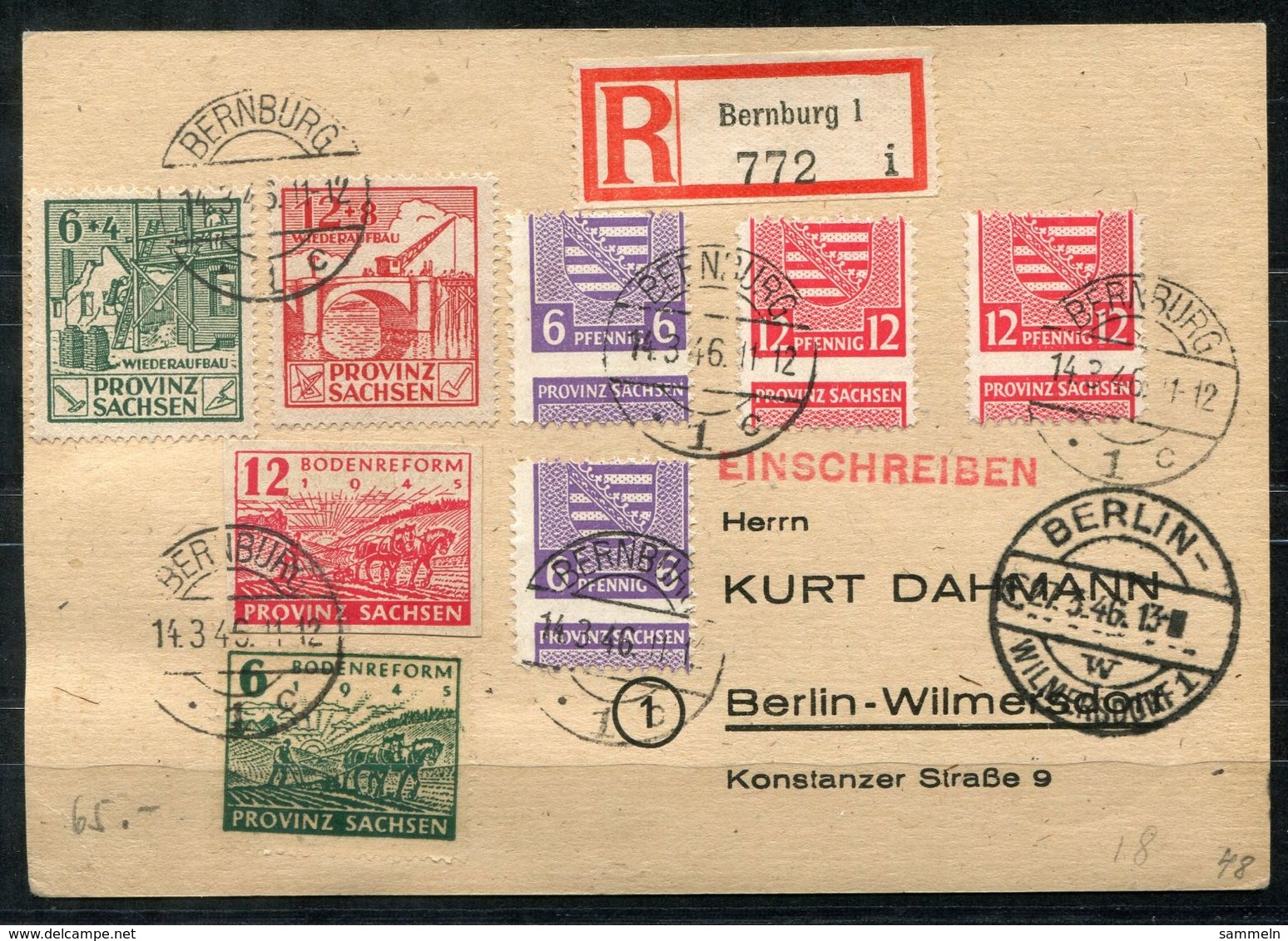 6749 - SBZ-Provinz Sachsen - R-Postkarte Mit Verzähnungen Von Bernburg Nach Berlin-Wilmersdorf - Sonstige & Ohne Zuordnung