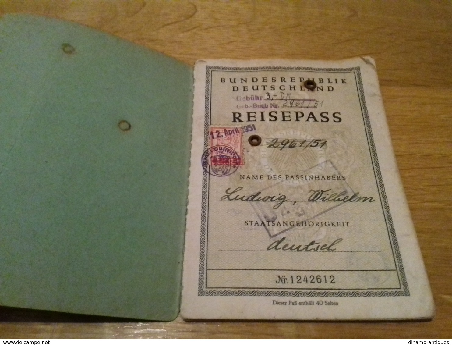 1951 Germany Reisepass Passport Reisepass - Visas: France, Belgium, Denmark Border Stamps - Revenues - Historical Documents