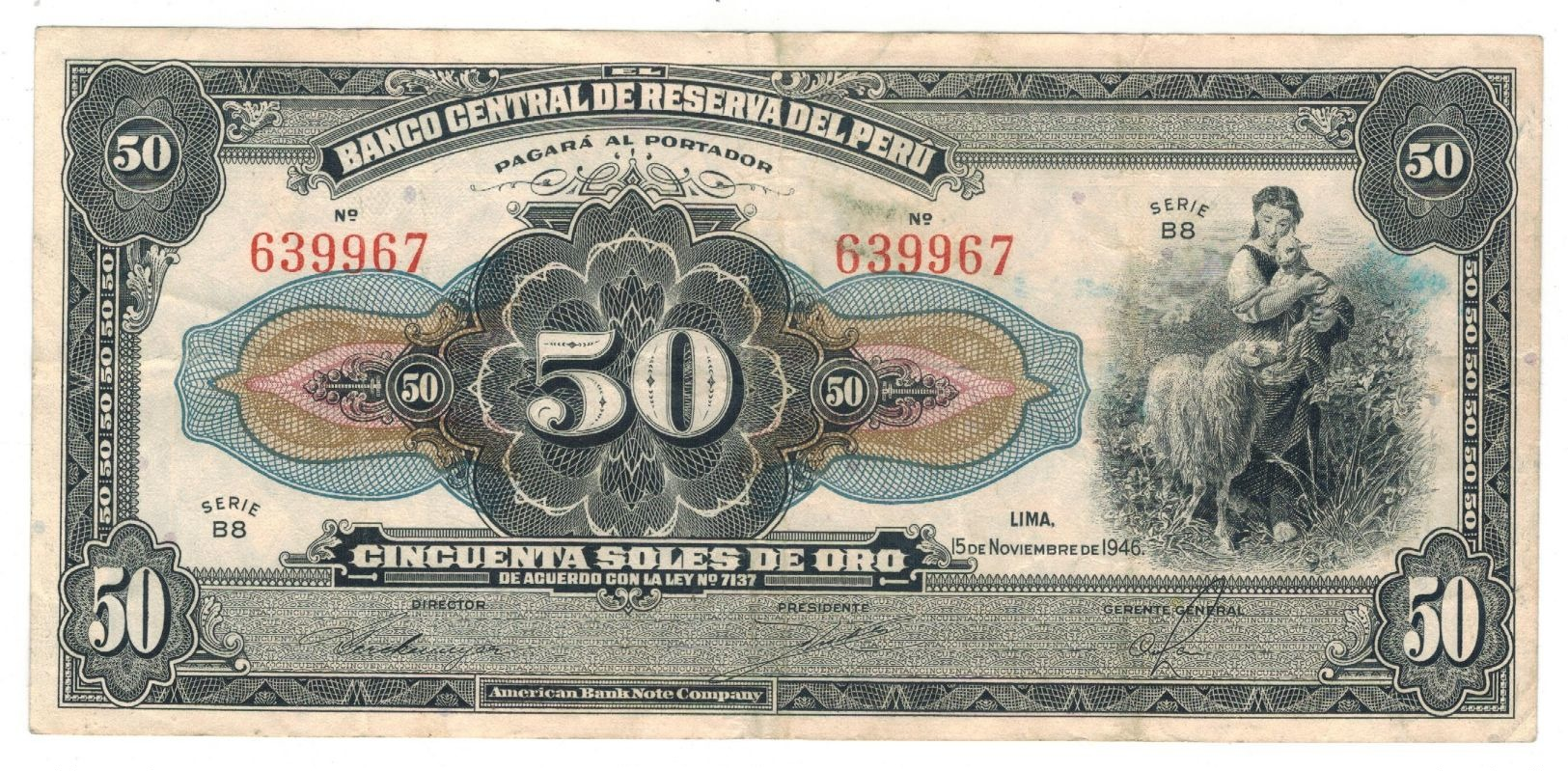 PERU 50 Soles De Oro, 1946, Crisp VF. - Peru